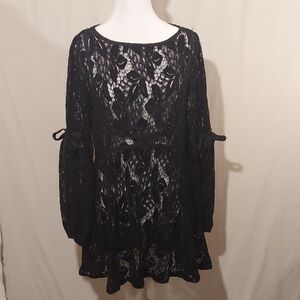 Free People Black Lace Long Sleeve Dress